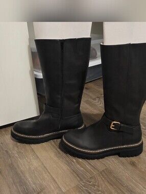 Nautica Black Mid-Calf Lug Sole Buckle Boots Size 8.5 Brand New!